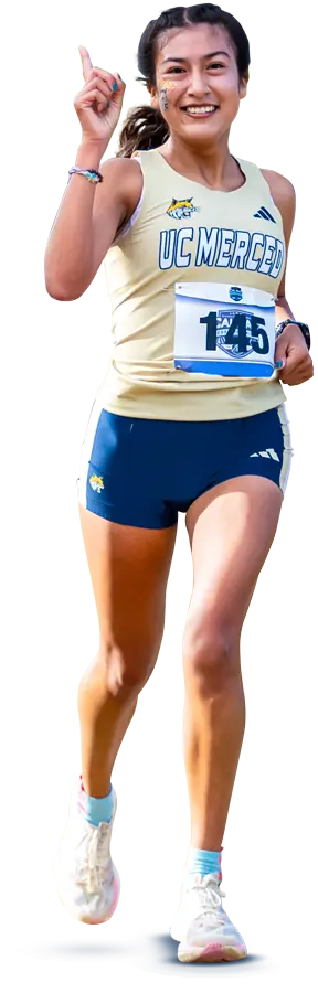 Track runner giving the 'number one' sign