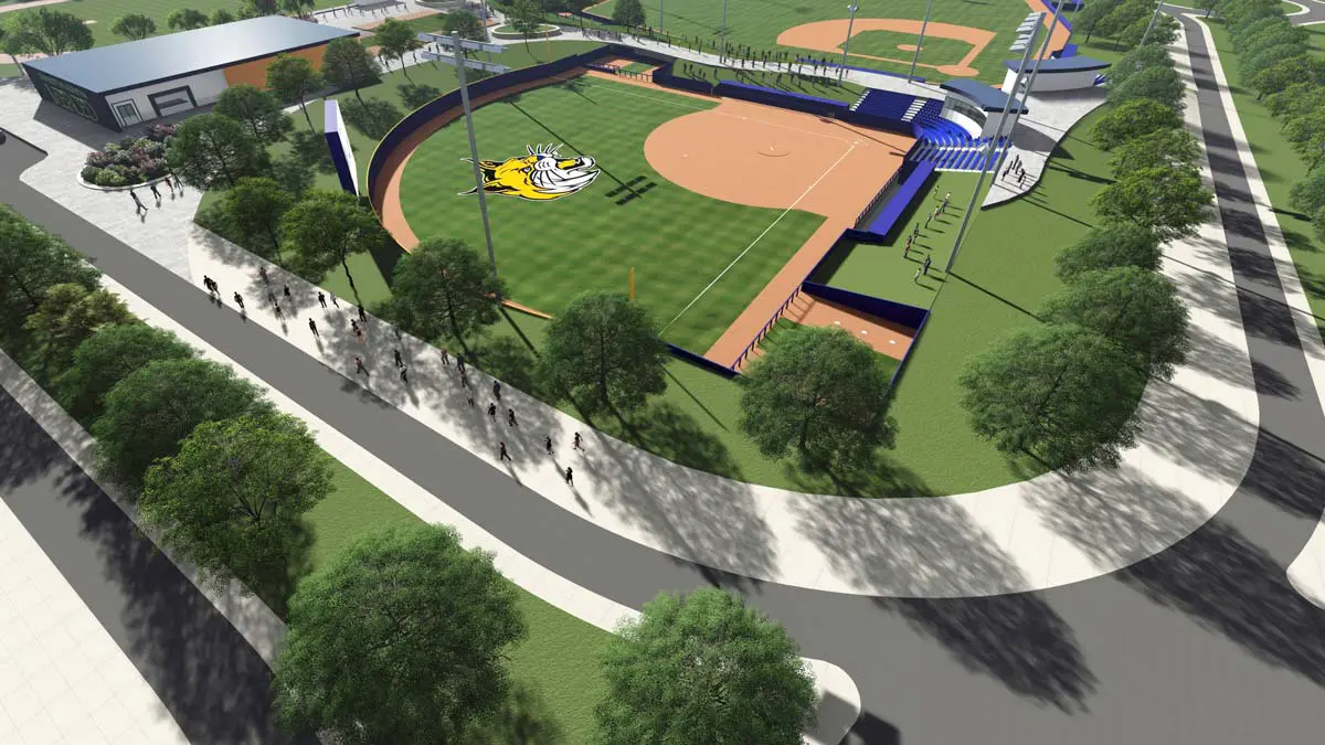 Rendering of aerial view of baseball field